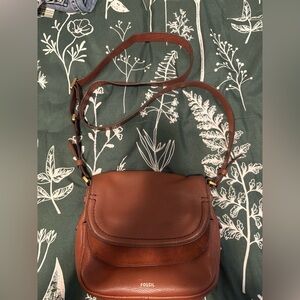 Fossil Brown Leather Saddle Crossbody Bag